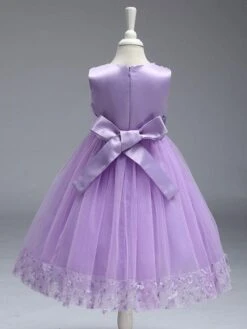 Flower Girl Dresses Princess Lilac Purple Lace Tulle Ribbon Bows Kids Tutu Party Dress -AYA Cosplay Shop 201707201117070197684