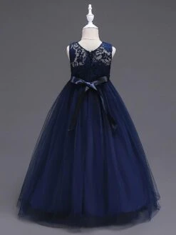 Flower Girl Dresses Princess Dark Navy Tutu Dress Sleeveless Lace Tulle Kids Pageant Dresses -AYA Cosplay Shop 201708251332136252632