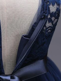 Flower Girl Dresses Princess Dark Navy Tutu Dress Sleeveless Lace Tulle Kids Pageant Dresses -AYA Cosplay Shop 201708251332140856409