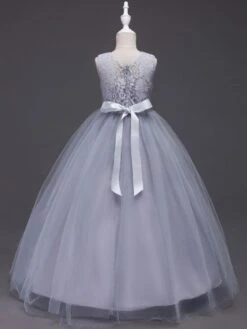 Flower Girl Dresses Princess Dark Navy Tutu Dress Sleeveless Lace Tulle Kids Pageant Dresses -AYA Cosplay Shop 201708251332144978457