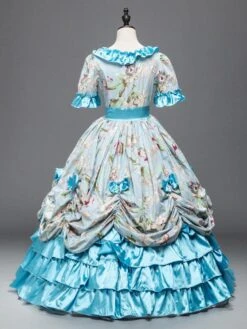 Prom Dress Victorian Dress Rococo Royal Lace Trim Ruffles Printed Long Vintage Party Dress Halloween