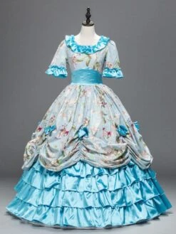 Prom Dress Victorian Dress Rococo Royal Lace Trim Ruffles Printed Long Vintage Party Dress Halloween -AYA Cosplay Shop 201708251744384083937