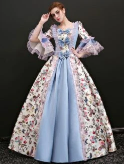 Victorian Dress Costume Prom Dress Rococo Vintage Victorian Era Outfits Illusion Blue Jacquard Retro Ball Gown Costumes Halloween -AYA Cosplay Shop 201709301545321007863
