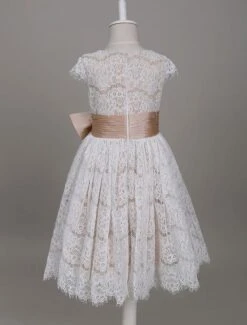 Flower Girl Dresses Lace Champagne Short Sleeve Bow Sash A Line Formal Party Dress For Girls Free Customization -AYA Cosplay Shop 20171023180003542605