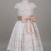 Flower Girl Dresses Lace Champagne Short Sleeve Bow Sash A Line Formal Party Dress For Girls Free Customization -AYA Cosplay Shop 201710231800049255727