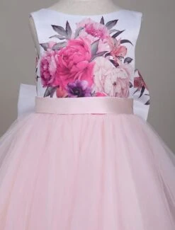Princess Flower Girl Dresses Tulle Soft Pink Kids Pageant Dress Printed Bow Long Party Dress With Train -AYA Cosplay Shop 201710231800535738314