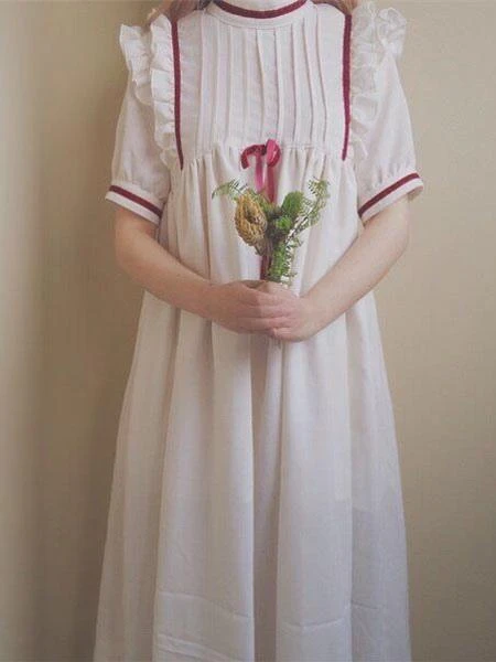 Sweet Lolita OP One Piece Dress Short Sleeve Stand Collar Chiffon White Lolita Dress 4 Sweet Lolita OP One Piece Dress Short Sleeve Stand Collar Chiffon White Lolita Dress - Image 2
