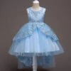 Flower Girl Dresses Baby Blue Lace Tulle Princess Tutu Embroidered Kids Ball Gown Dress