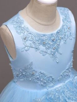 Flower Girl Dresses Baby Blue Lace Tulle Princess Tutu Embroidered Kids Ball Gown Dress -AYA Cosplay Shop 201712201120449846276