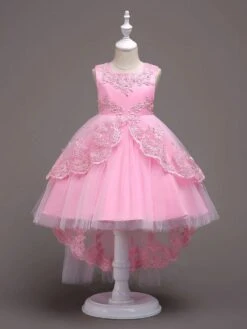 Flower Girl Dresses Baby Blue Lace Tulle Princess Tutu Embroidered Kids Ball Gown Dress -AYA Cosplay Shop 201712201120456472264