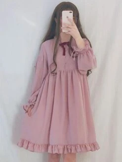 Sweet Lolita OP Dress Ruffle Pleated Lolita One Piece Dress -AYA Cosplay Shop 201807121614159452390