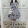 Sweet Lolita OP Dress Chiffon Ruffle Pleated Grey Lolita One Piece Dress -AYA Cosplay Shop 201807121614175917649