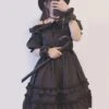 Sweet Lolita OP Dress Layered Ruffle Chiffon Black Lolita One Piece Dress