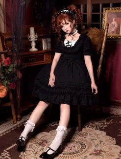 Sweet Lolita OP Dress Ruffle Bow Pleated Cotton Lolita One Piece Dress -AYA Cosplay Shop 201808241349168614521