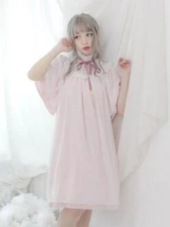 Sweet Lolita OP Dress Frill Bow Pleated Chiffon Lolita One Piece Dress -AYA Cosplay Shop 201808311510269979358