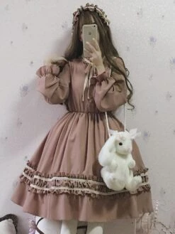 Classic Lolita OP Dress Bow Ruffl Two Tone Lolita One Piece Dress -AYA Cosplay Shop 201809291021293169142