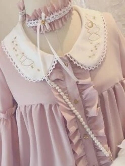 Sweet Lolita OP Dress Star Lace Ruffle Frill Pink Lolita One Piece Dress -AYA Cosplay Shop 201809291021305851000