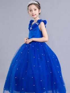 Little Girls Royal Blue Flower Girl Dress Princess Beaded Kids Pageant Party Dress -AYA Cosplay Shop 201810081419474451200