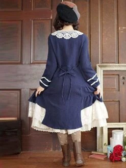 Classic Lolita OP Dress Lac Ruffle Button Two Tone Cotton Red Lolita One Piece Dress -AYA Cosplay Shop 2018112615551748928