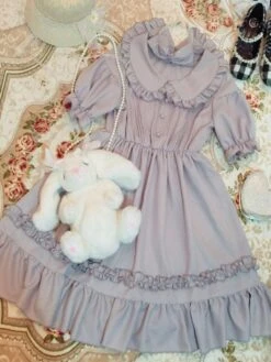 Classic Lolita OP Dress Ruffle Button Decor Grey Lolita One Piece Dress -AYA Cosplay Shop 201902141021220853034