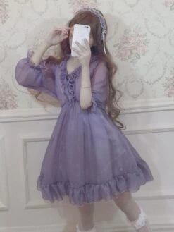 Classic Lolita OP Dress Ruffle Chiffon Lilac Lolita One Piece Dress