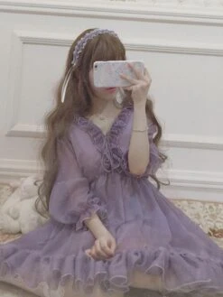Classic Lolita OP Dress Ruffle Chiffon Lilac Lolita One Piece Dress -AYA Cosplay Shop 201902141021597441936