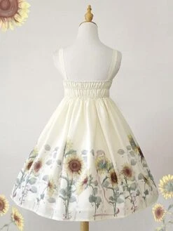 Classic Lolita JSK Dress Sunflower Print Bow White Lolita Jumper Skirt -AYA Cosplay Shop 2019022615313635060