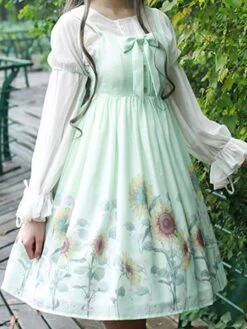 Classic Lolita JSK Dress Sunflower Print Bow White Lolita Jumper Skirt -AYA Cosplay Shop 201902261531366161970