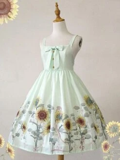 Classic Lolita JSK Dress Sunflower Print Bow White Lolita Jumper Skirt -AYA Cosplay Shop 201902261531368783135
