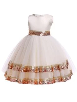 Flower Girl Dresses Sequin Tulle Sleeveless A Line Sash Kids Formal Dress -AYA Cosplay Shop 2019031312104604250
