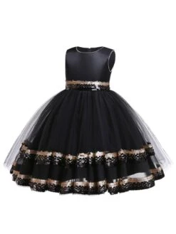 Flower Girl Dresses Sequin Tulle Sleeveless A Line Sash Kids Formal Dress -AYA Cosplay Shop 201903131210463349430