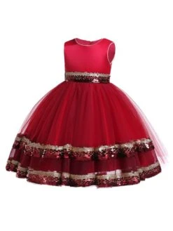 Flower Girl Dresses Sequin Tulle Sleeveless A Line Sash Kids Formal Dress -AYA Cosplay Shop 201903131210466331760