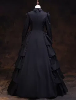 Victorian Dress Costume Prom Dress Black Ruffles Masquerade Ball Gowns Long Sleeves Lapel Victoria Era Clothing Retro Costume Halloween -AYA Cosplay Shop 201903191627318829939