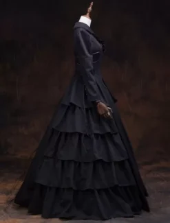 Victorian Dress Costume Prom Dress Black Ruffles Masquerade Ball Gowns Long Sleeves Lapel Victoria Era Clothing Retro Costume Halloween -AYA Cosplay Shop 201903191627321593824