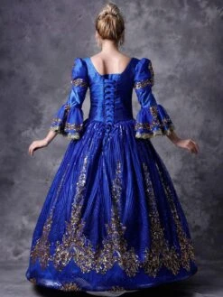 Victorian Dress Costume Prom Dress Royal Blue Half Sleeves Baroque Masquerade Ball Gowns With Hat Royal Victorian Era Clothing Retro Costume Halloween -AYA Cosplay Shop 201903191627355847432