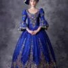 Victorian Dress Costume Prom Dress Royal Blue Half Sleeves Baroque Masquerade Ball Gowns With Hat Royal Victorian Era Clothing Retro Costume Halloween