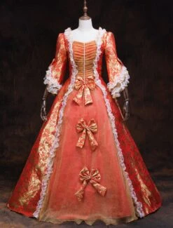 Victorian Dress Costume Women's Red Baroque Masquerade Ball Gowns Ruffles Trumpet Half Sleeves Dress -AYA Cosplay Shop 201903191627459357690