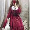 Gothic Lolita OP Dress Buttons Ruffles Stars Print Long Sleeves Lolita One Piece Dresses -AYA Cosplay Shop 201905201150326408517