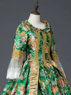 Victorian Dress Costume Prom Dress Green Retro Costumes Lace Bow Floral Print Rococo Dress Women Marie Antoinette Costume Halloween -AYA Cosplay Shop 201906121616025692933