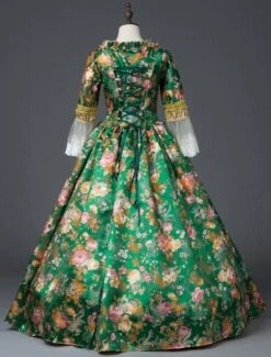 Victorian Dress Costume Prom Dress Green Retro Costumes Lace Bow Floral Print Rococo Dress Women Marie Antoinette Costume Halloween -AYA Cosplay Shop 201906121616029217629