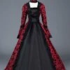 Victorian Dress Costume Women's Red Bow Floral Print Square Neckline Long Sleeves Matte Satin Dress Victorian Era Style Ball Gown Halloween -AYA Cosplay Shop 201906121616128039518