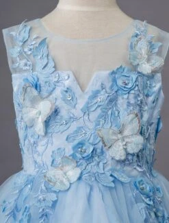 Wedding Flower Girl Dress Kids Formal Party Dresses Baby Blue Lace Tulle Knee Length Butterfly Princess -AYA Cosplay Shop 201906191623190845317