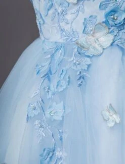 Wedding Flower Girl Dress Kids Formal Party Dresses Baby Blue Lace Tulle Knee Length Butterfly Princess -AYA Cosplay Shop 201906191623313628866