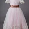 Wedding Flower Girl Dress Short Pink Sleeve Lace Kids Social Party Dress