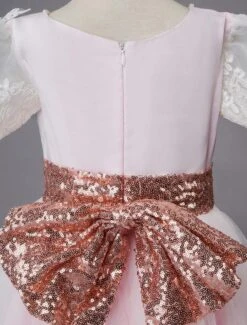 Wedding Flower Girl Dress Short Pink Sleeve Lace Kids Social Party Dress -AYA Cosplay Shop 201906191623401144806