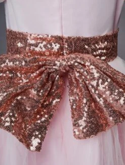 Wedding Flower Girl Dress Short Pink Sleeve Lace Kids Social Party Dress -AYA Cosplay Shop 201906191623413049589