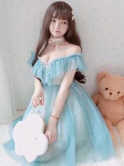 Sweet Lolita OP Dress White Ruffles Lace Up Lolita One Piece Dresses -AYA Cosplay Shop 201907191503114741107