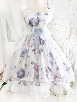 Sweet Lolita JSK Dress Aurelia Printed Bows White Lolita Jumper Skirts -AYA Cosplay Shop 201908271532108549064