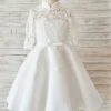 Ivory Lace Satin High Neck Long Sleeves Wedding Flower Girl Dress -AYA Cosplay Shop 201909251727248046200