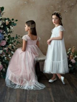 Flower Girl A Line Party Dress Flare Sleeve White Bridesmaid Dress -AYA Cosplay Shop 201909291346161254740